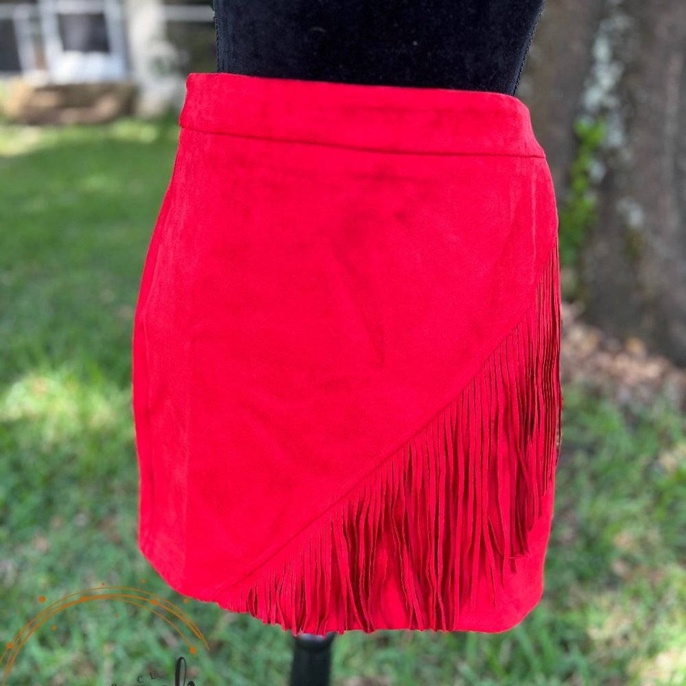 SUEDE FEEL FRINGE SKIRT